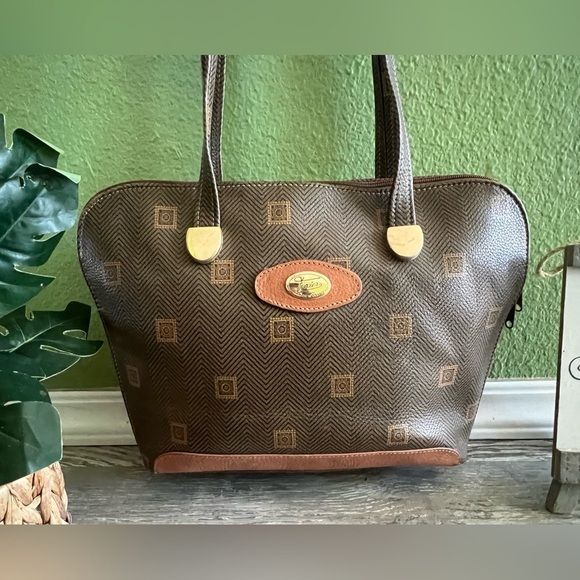 Vintage Texier French Signature Logo Brown Leather Satchel Shoulder Bag - Picture 2 of 11